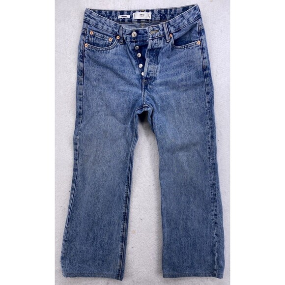 Mango MNG Denim Ariadna Jeans Women's Size 6 Button Fly Straight Leg Blue Wide - Picture 1 of 15